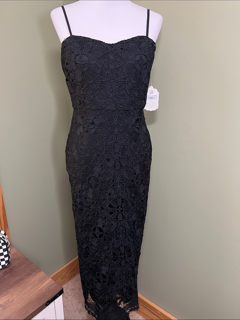 NWT Altar'd State Black Floral Lace Midi Dress